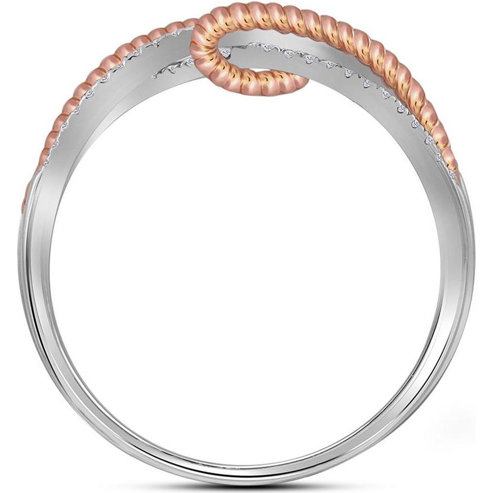 10K Two-Tone Gold Crossover Rope Band Ring with Prong-Set Round Diamonds - 1/6 Carat Total Diamond Weight
