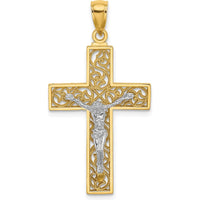 10K Two-Tone Gold Crucifix Pendant - Polished Finish