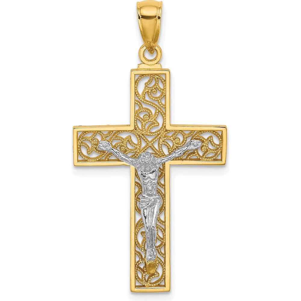 10K Two-Tone Gold Crucifix Pendant - Polished Finish