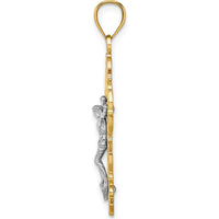 10K Two-Tone Gold Crucifix Pendant with Lace Trim - 33.2mm Length