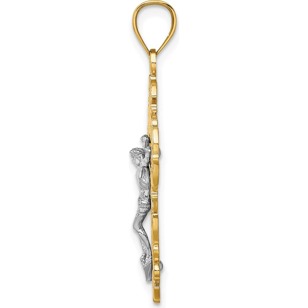 10K Two-Tone Gold Crucifix Pendant with Lace Trim - 33.2mm Length