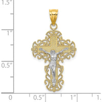 10K Two-Tone Gold Crucifix Pendant with Lace Trim - 33.2mm Length