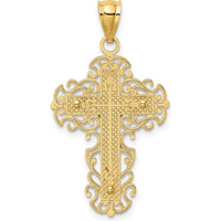 10K Two-Tone Gold Crucifix Pendant with Lace Trim - 33.2mm Length