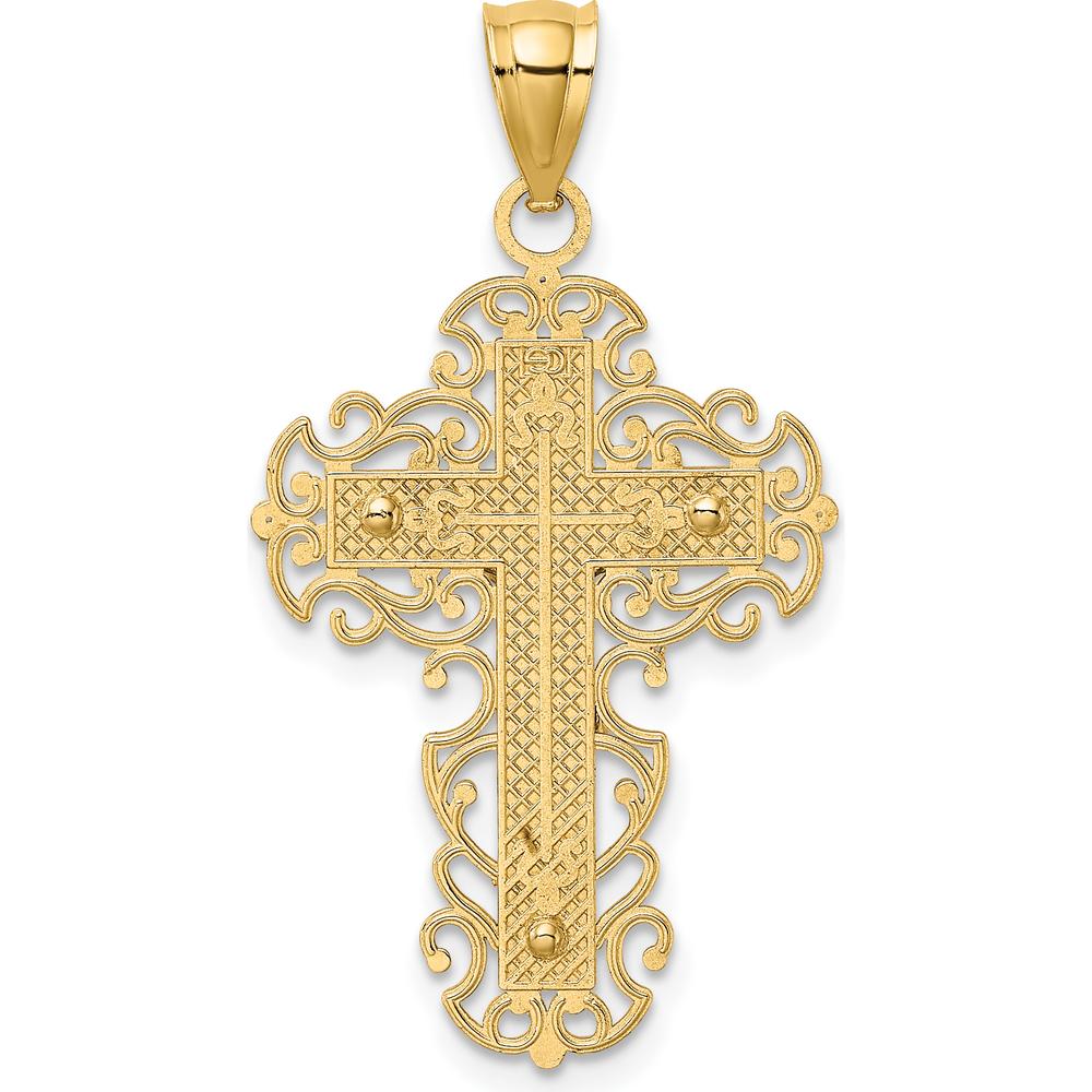 10K Two-Tone Gold Crucifix Pendant with Lace Trim - 33.2mm Length