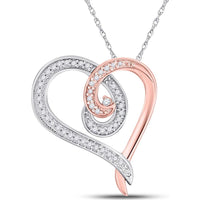 10K Two-Tone Gold Curl Heart Pendant with Prong-Set Round Diamonds - 1/6 Carat Total Diamond Weight