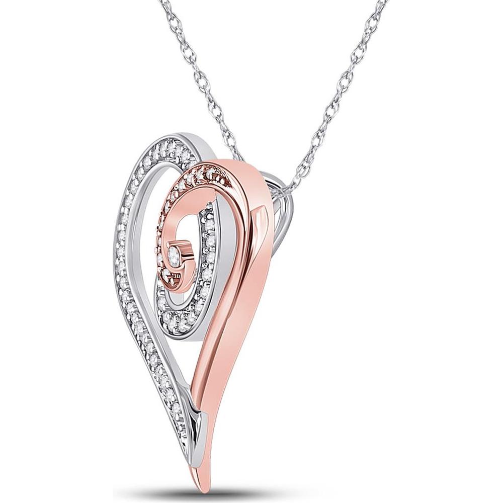 10K Two-Tone Gold Curl Heart Pendant with Prong-Set Round Diamonds - 1/6 Carat Total Diamond Weight