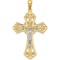 10K Two-Tone Gold Cut-Out Crucifix Charm Pendant - 42.1mm Length