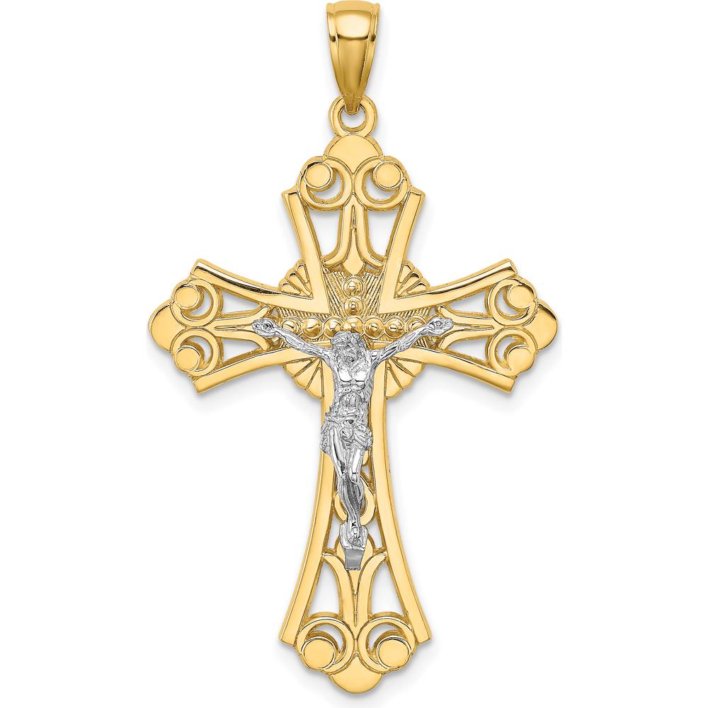 10K Two-Tone Gold Cut-Out Crucifix Charm Pendant - 42.1mm Length