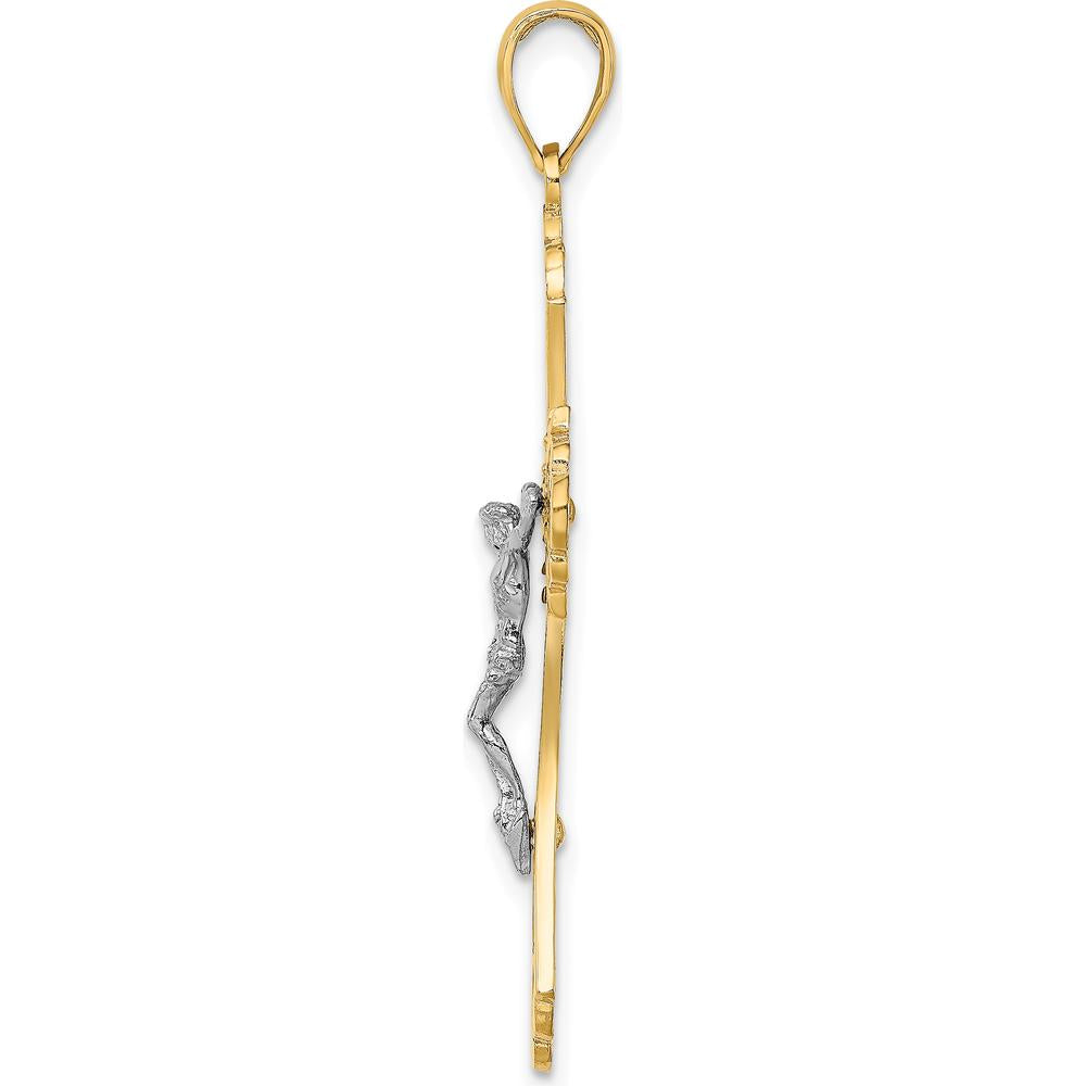 10K Two-Tone Gold Cut-Out Crucifix Charm Pendant - 42.1mm Length