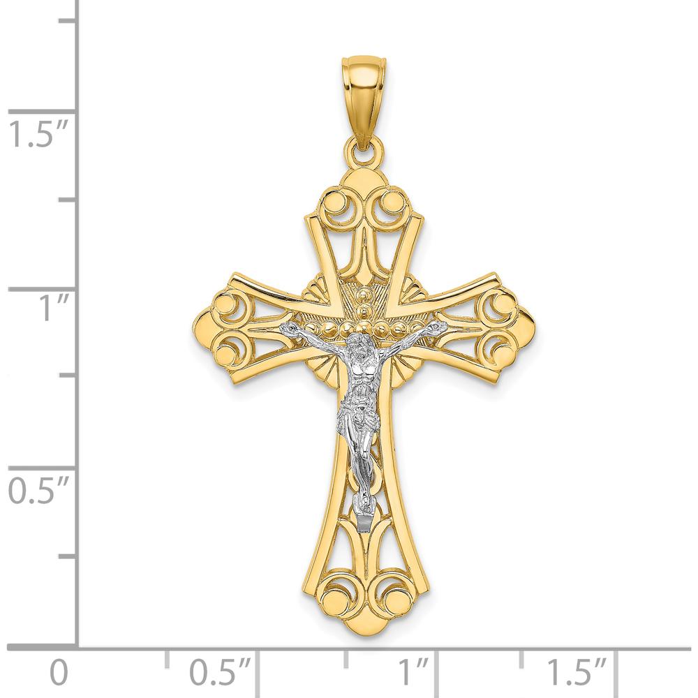 10K Two-Tone Gold Cut-Out Crucifix Charm Pendant - 42.1mm Length