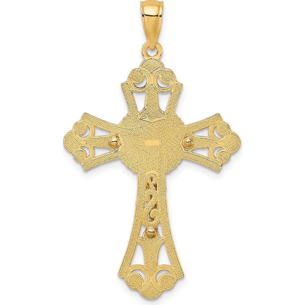 10K Two-Tone Gold Cut-Out Crucifix Charm Pendant - 42.1mm Length