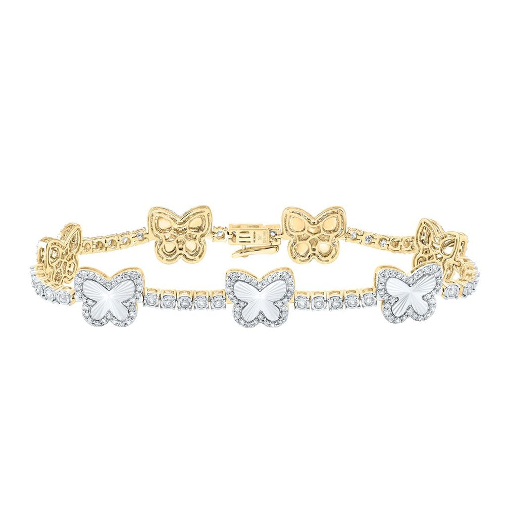 10K Two-Tone Gold Diamond Butterfly 7-Inch Bracelet - 1 7/8 Carat Total Diamond Weight