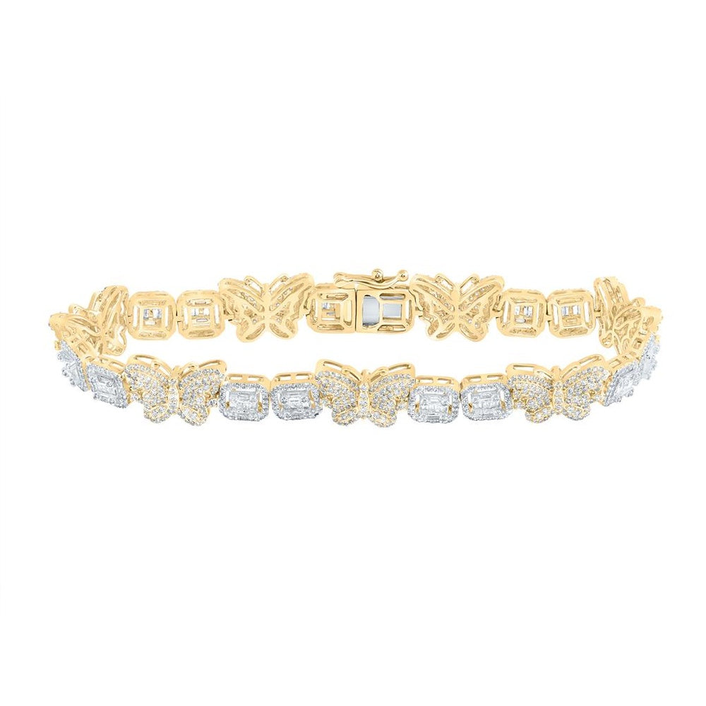 10K Two-Tone Gold Diamond Butterfly 7-Inch Bracelet - 3 1/3 Carat Total Diamond Weight