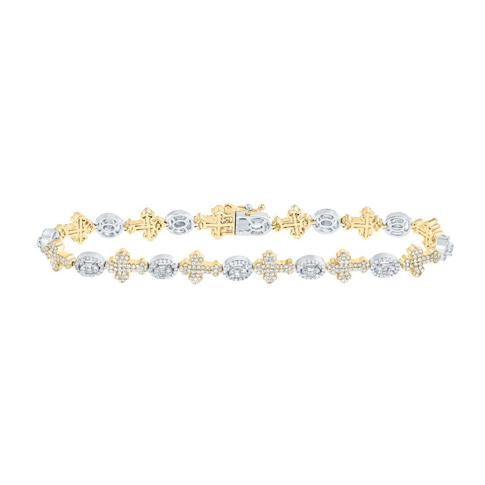 10K Two-Tone Gold Diamond Cross 8-Inch Bracelet - 2 5/8 Carat Total Diamond Weight