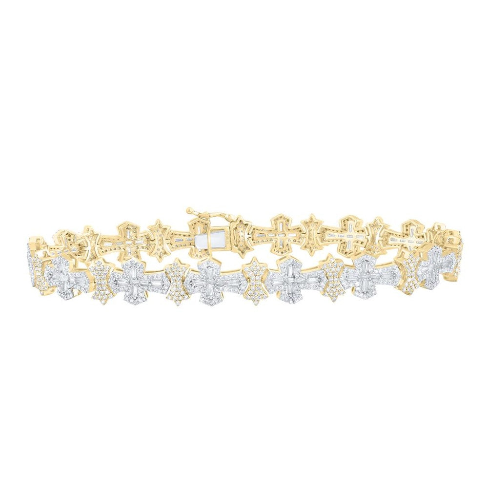 10K Two-Tone Gold Diamond Cross Bracelet - 5 Carat Total Diamond Weight