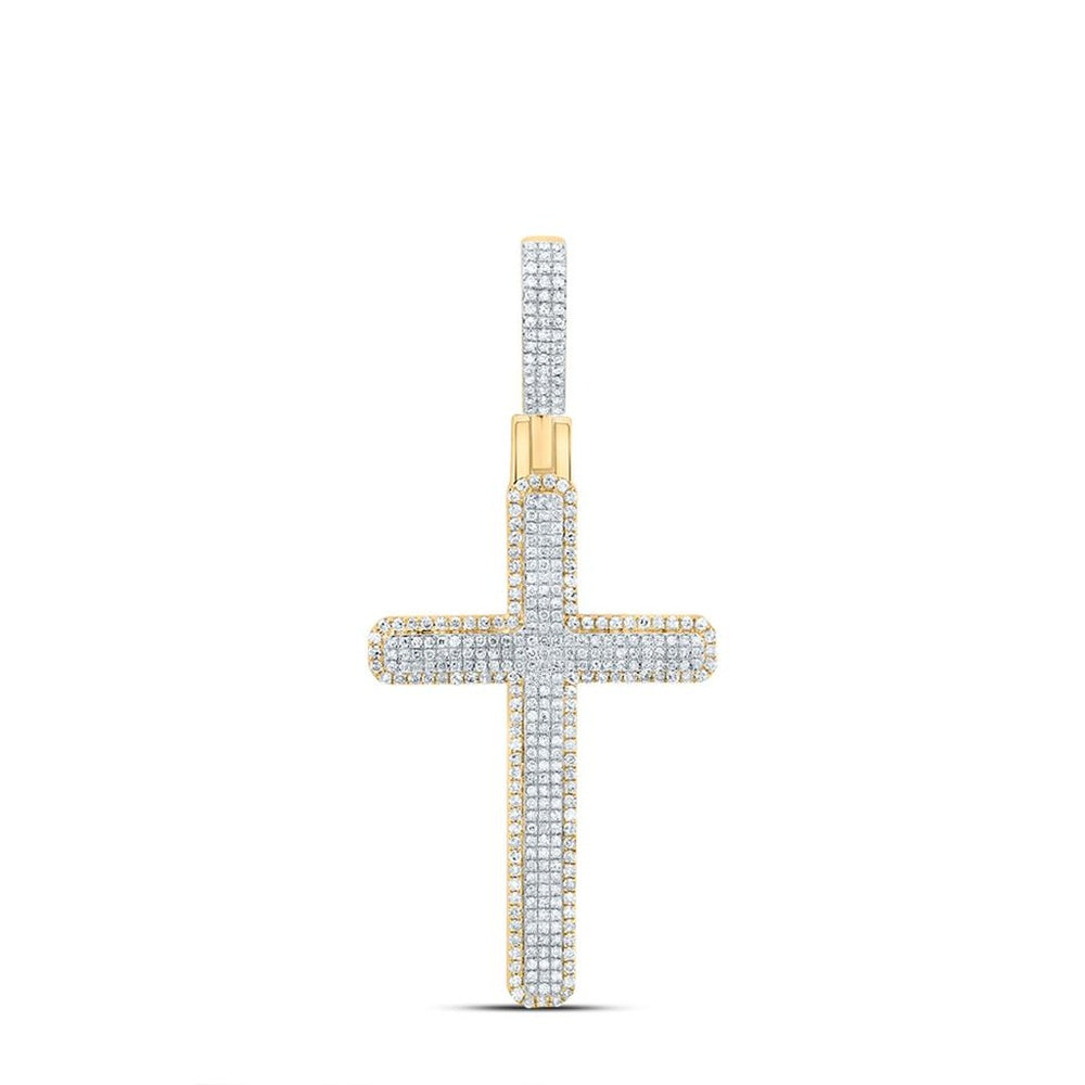 10K Two-Tone Gold Diamond Cross Pendant - 1 1/4 Carat Total Diamond Weight