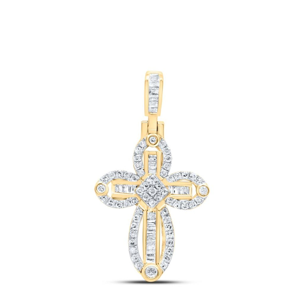 10K Two-Tone Gold Diamond Cross Pendant - 1/2 Carat Total Diamond Weight