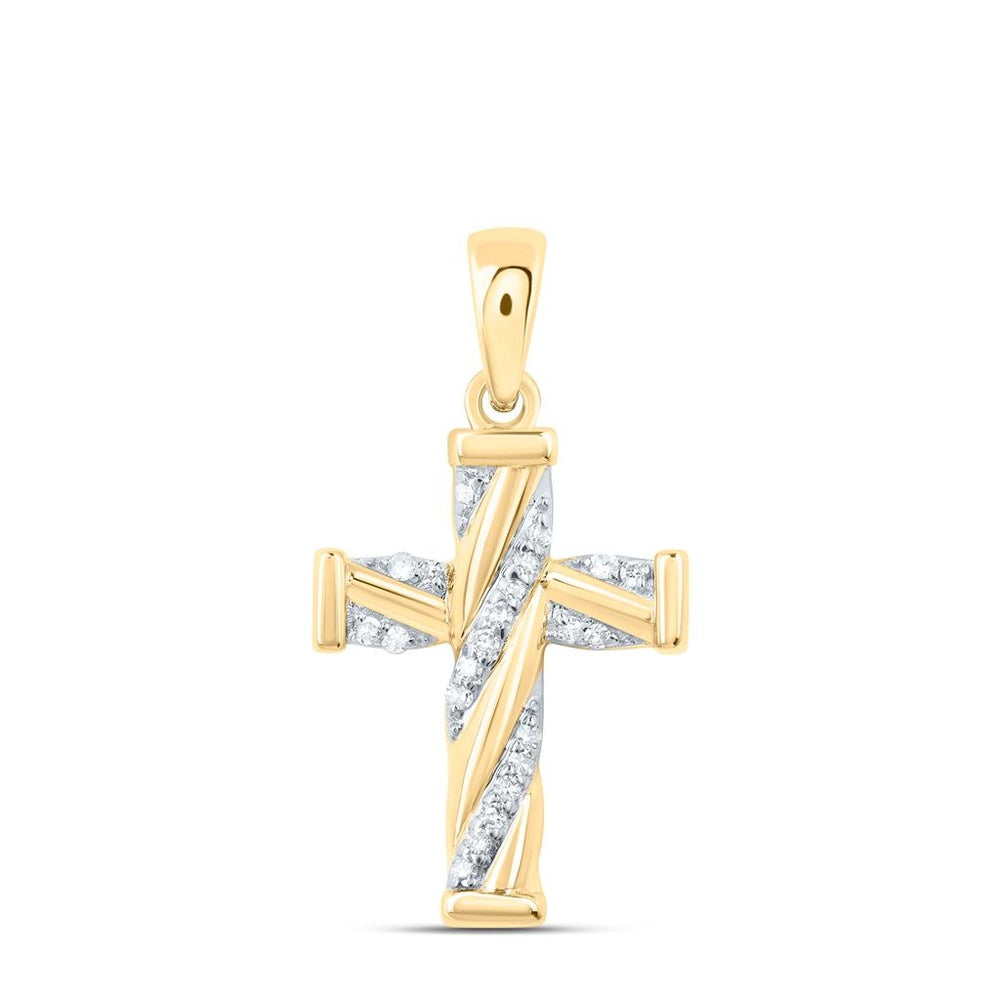 10K Two-Tone Gold Diamond Cross Pendant - 1/20 Carat Total Diamond Weight