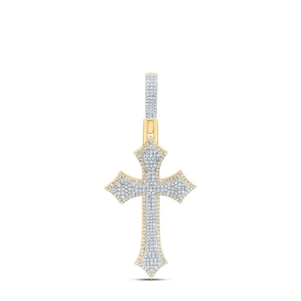 10K Two-Tone Gold Diamond Cross Pendant - 1 3/8 Carat Total Diamond Weight