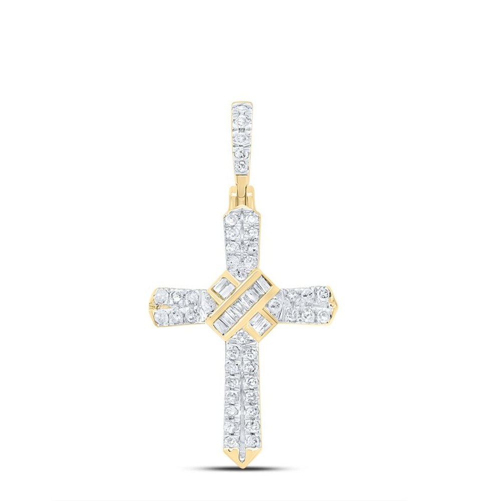 10K Two-Tone Gold Diamond Cross Pendant - 1/4 Carat Total Diamond Weight