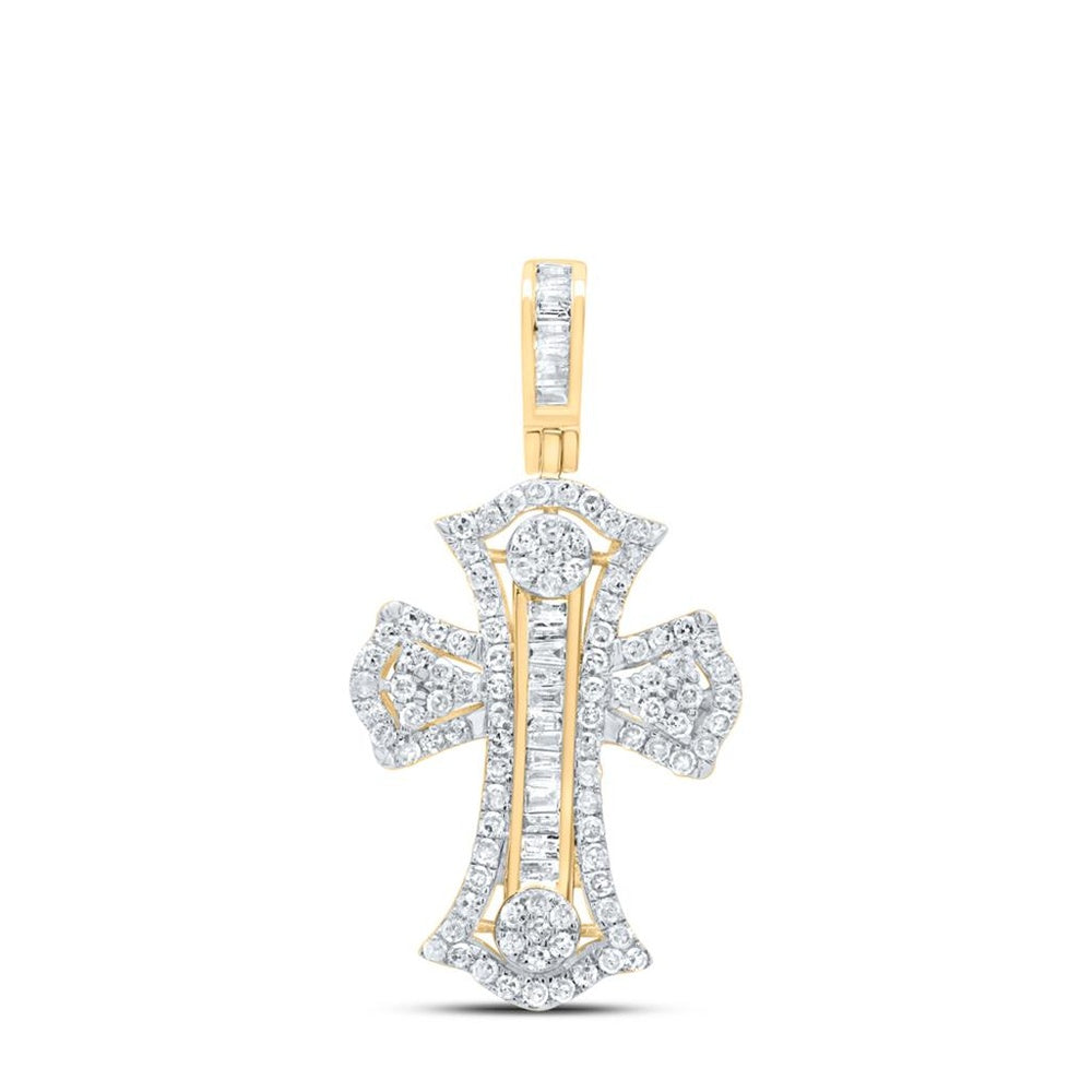 10K Two-Tone Gold Diamond Cross Pendant - 5/8 Carat Total Diamond Weight