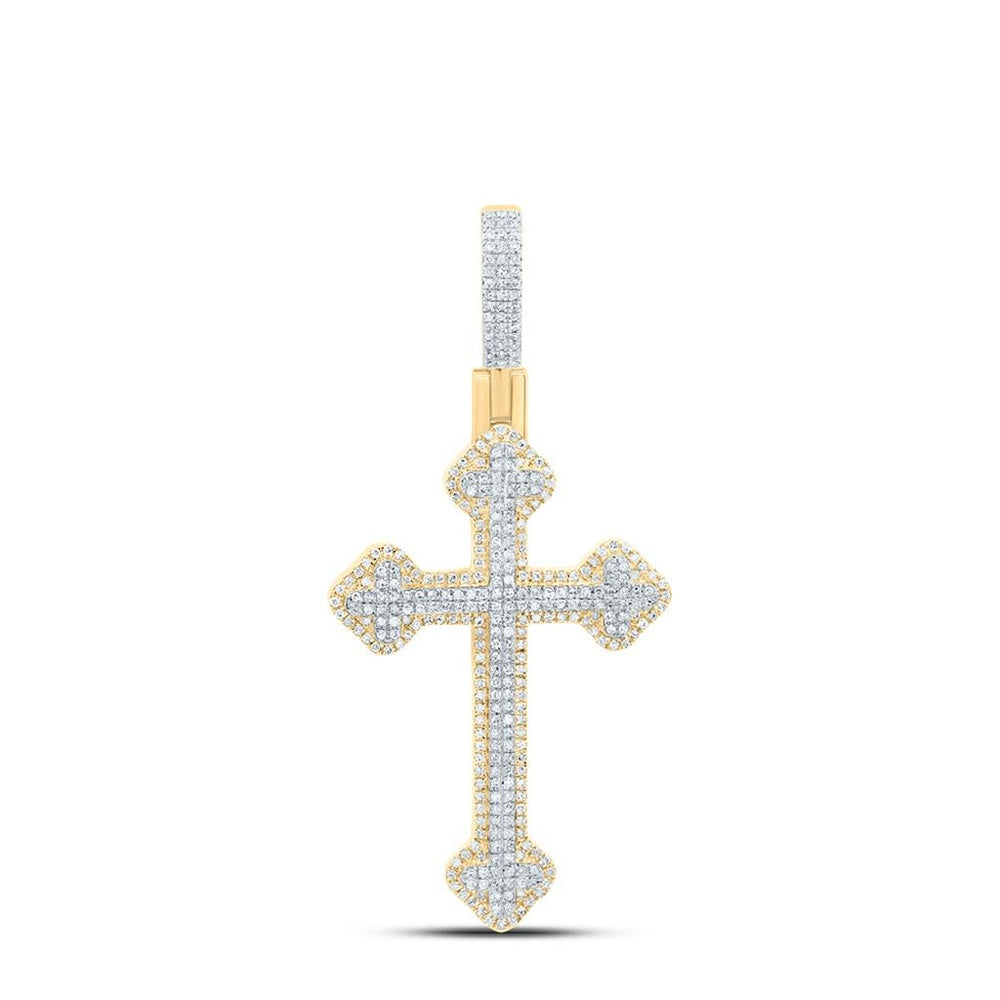 10K Two-Tone Gold Diamond Cross Pendant - 7/8 Carat Total Diamond Weight