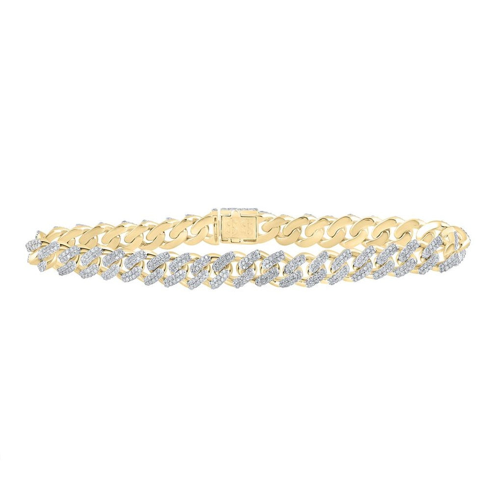 10K Two-Tone Gold Diamond Cuban Link Bracelet - 3 and 1/4 Carat Total Diamond Weight