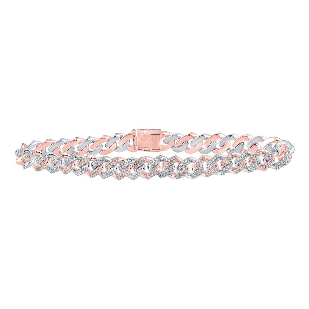 10K Two-Tone Gold Diamond Cuban Link Bracelet - 3 and 1/4 Carat Total Diamond Weight