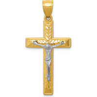 10K Two-Tone Gold Diamond-Cut Crucifix Pendant - 41mm Length