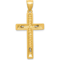 10K Two-Tone Gold Diamond-Cut Crucifix Pendant - 41mm Length