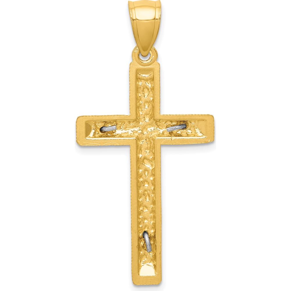 10K Two-Tone Gold Diamond-Cut Crucifix Pendant - 41mm Length