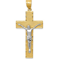 10K Two-Tone Gold Diamond-cut Crucifix Pendant - 49mm Length