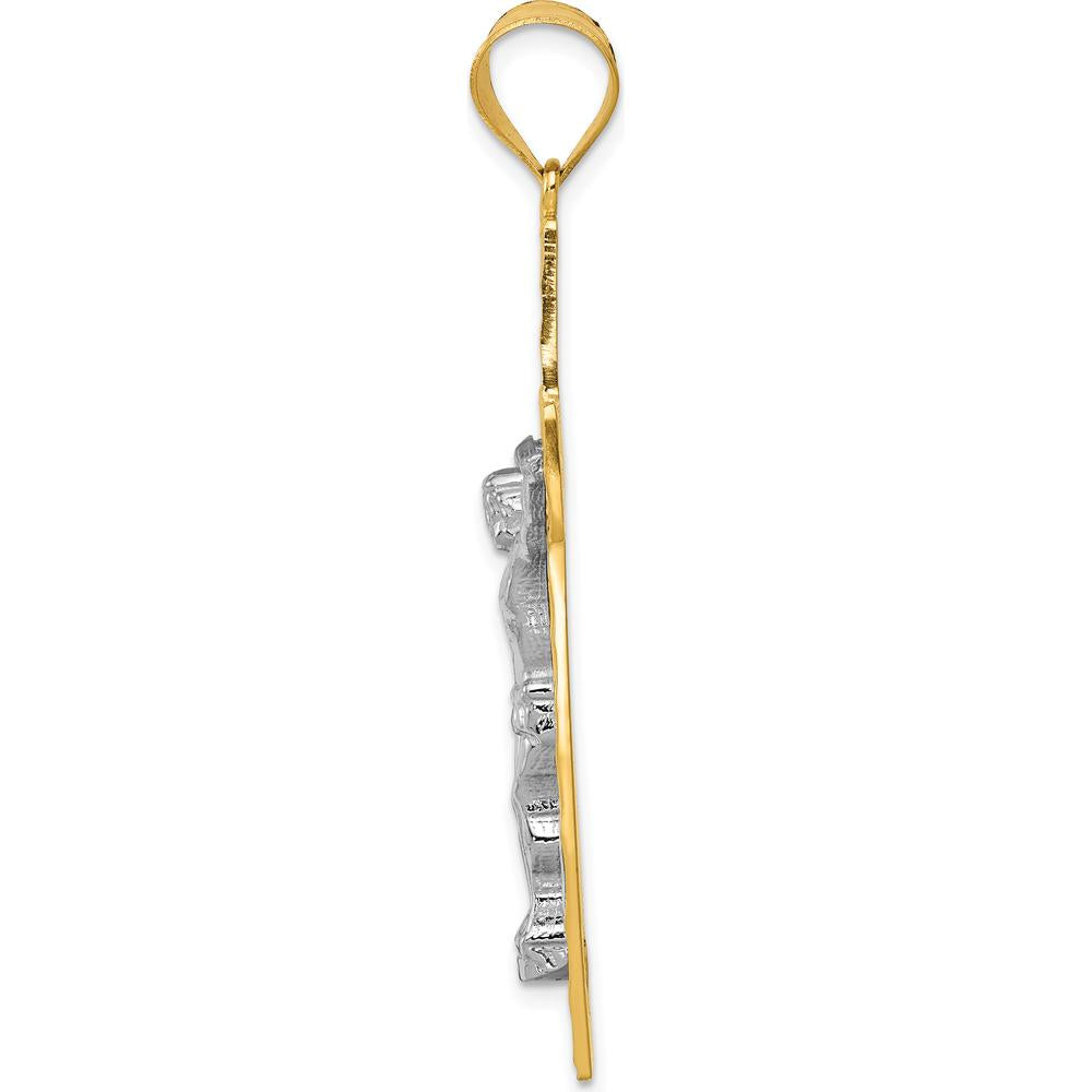 10K Two-Tone Gold Diamond-cut Crucifix Pendant - 49mm Length