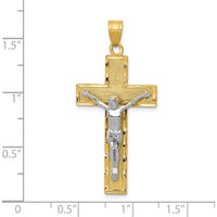 10K Two-Tone Gold Diamond-cut Crucifix Pendant with Polished Finish - 42mm Length
