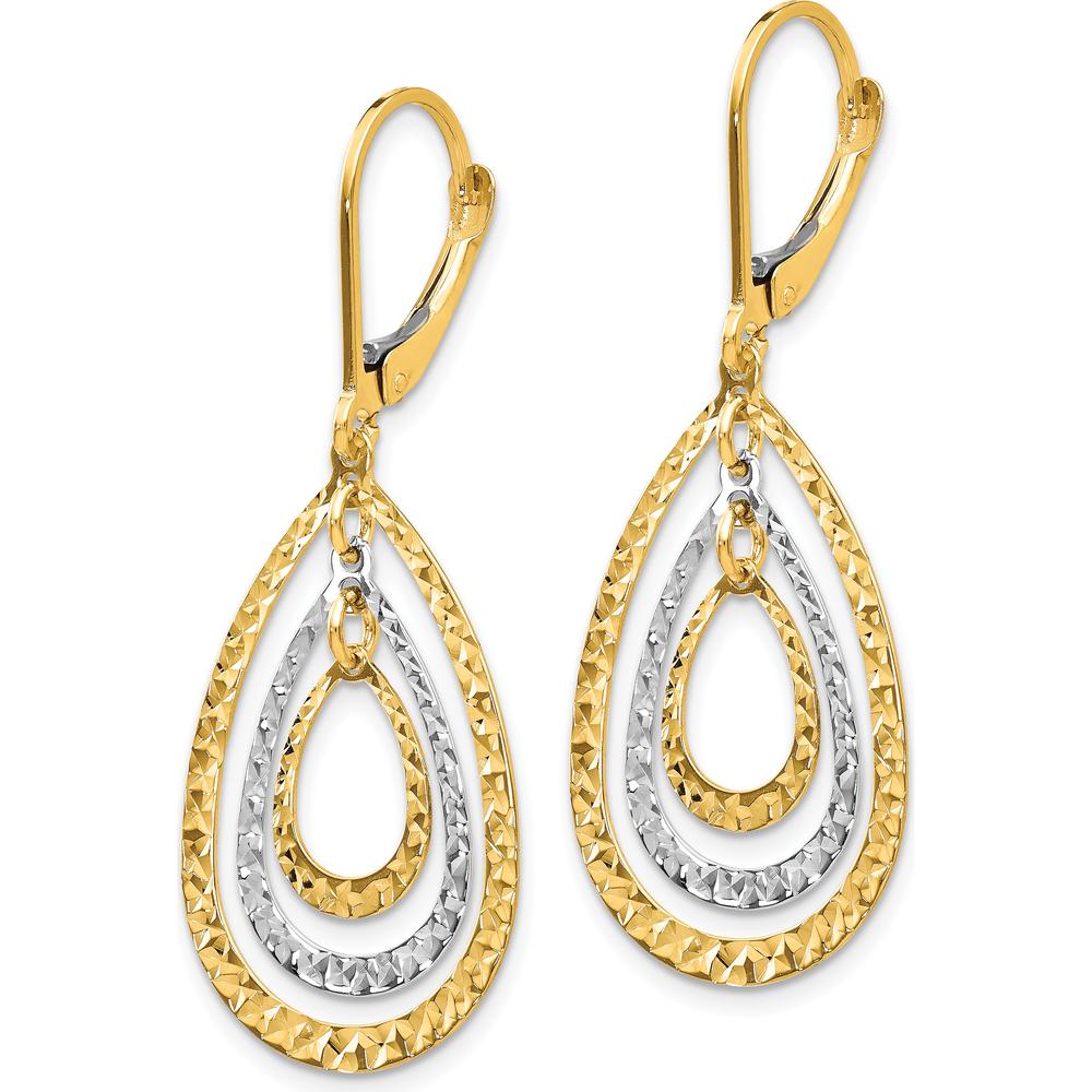 10K Two-Tone Gold Diamond Cut Leverback Drop Earrings