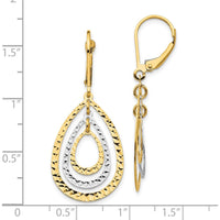 10K Two-Tone Gold Diamond Cut Leverback Drop Earrings