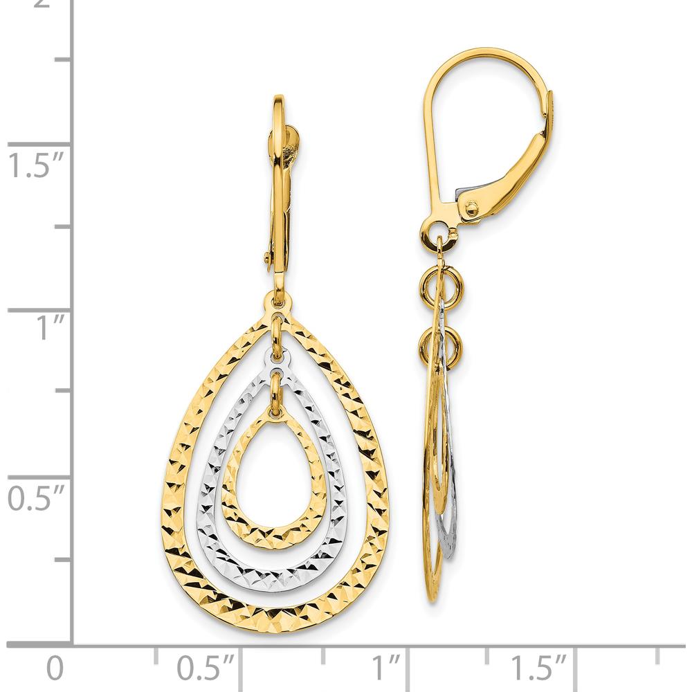 10K Two-Tone Gold Diamond Cut Leverback Drop Earrings