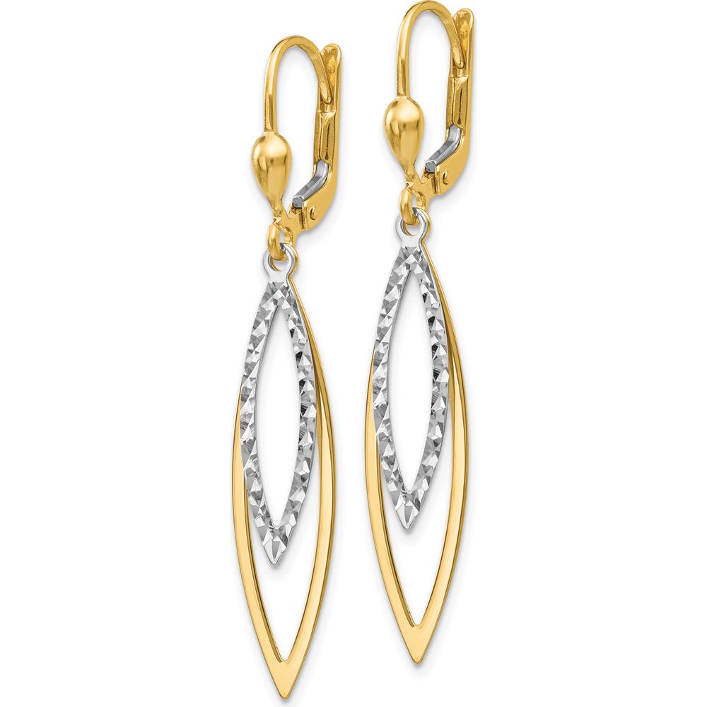 10K Two-Tone Gold Diamond-cut Leverback Drop Earrings - 49mm Length