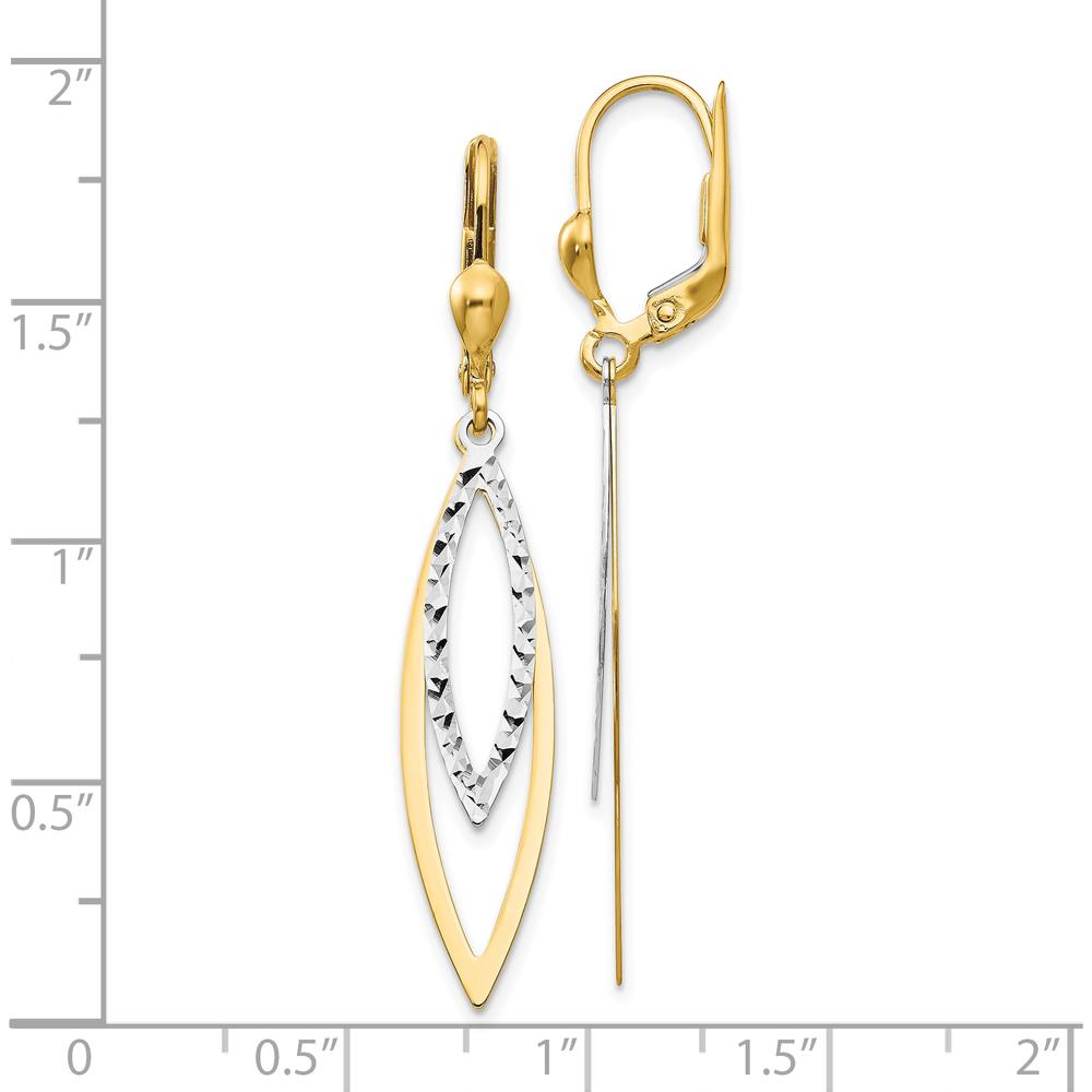 10K Two-Tone Gold Diamond-cut Leverback Drop Earrings - 49mm Length