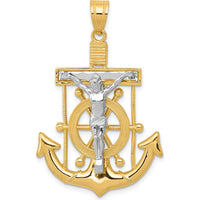 10K Two-Tone Gold Diamond-Cut Mariner's Cross Pendant with Crucifix - 43mm Length