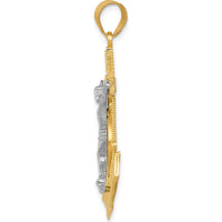 10K Two-Tone Gold Diamond-Cut Mariner's Cross Pendant with Crucifix - 43mm Length