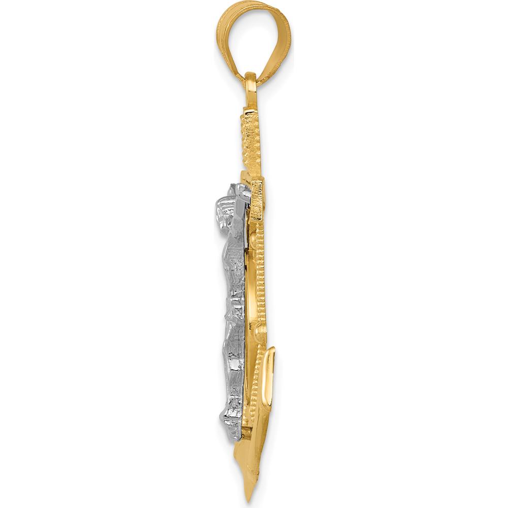 10K Two-Tone Gold Diamond-Cut Mariner's Cross Pendant with Crucifix - 43mm Length
