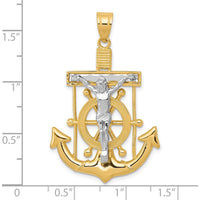 10K Two-Tone Gold Diamond-Cut Mariner's Cross Pendant with Crucifix - 43mm Length