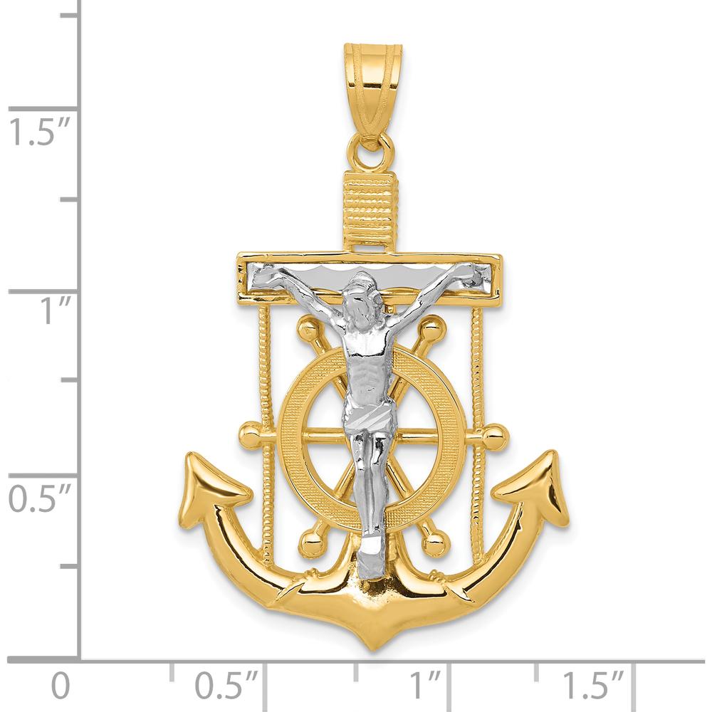 10K Two-Tone Gold Diamond-Cut Mariner's Cross Pendant with Crucifix - 43mm Length