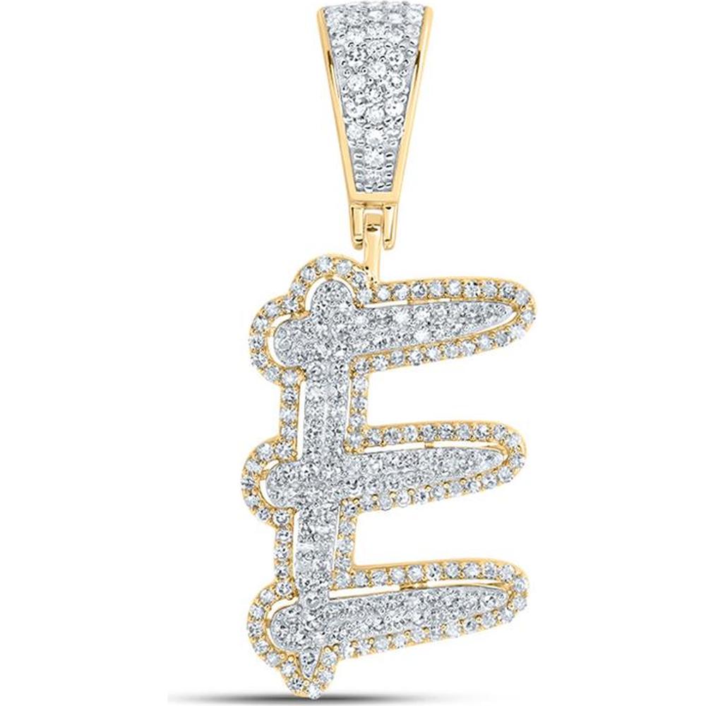 10K Two-Tone Gold Diamond E Initial Letter Charm Pendant - 0.76 Carat Total Diamond Weight