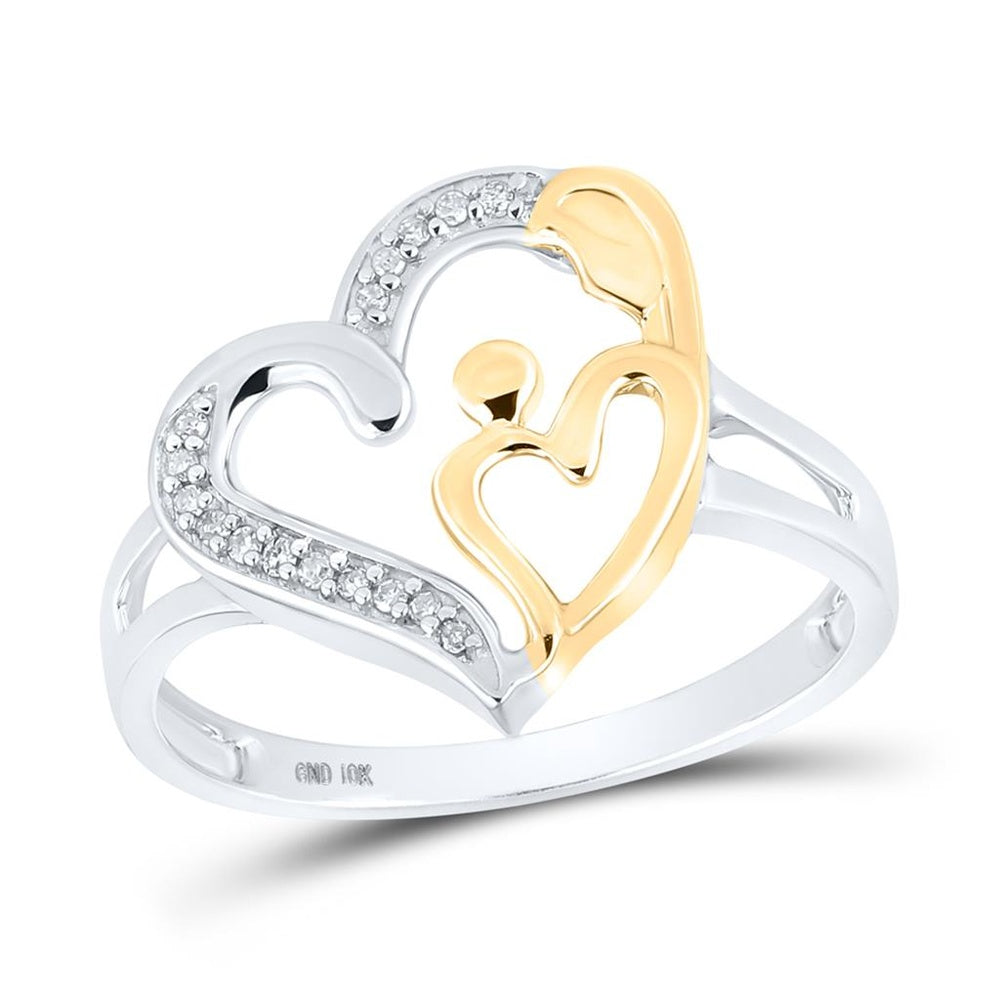 10K Two-Tone Gold Diamond Heart Ring - 1/20 Carat Total Diamond Weight