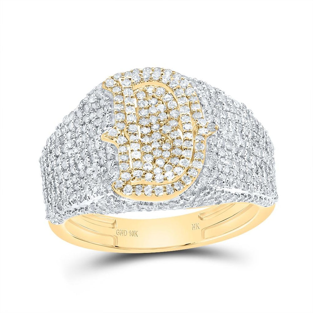 10K Two-Tone Gold Diamond Initial D Ring - 1 5/8 Carat Total Diamond Weight