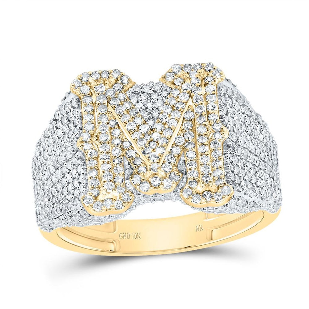 10K Two-Tone Gold Diamond Initial M Ring - 1 3/4 Carat Total Diamond Weight