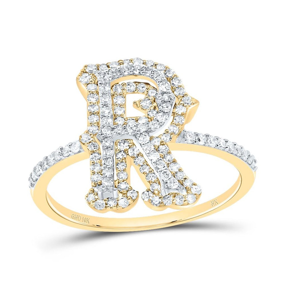 10K Two-Tone Gold Diamond Initial R Ring - 1/2 Carat Total Diamond Weight