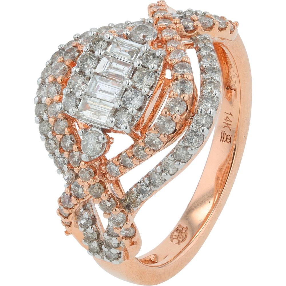 10K Two-Tone Gold Diamond Ring with Baguette and Round Diamonds - 1.00 Carat Total Diamond Weight
